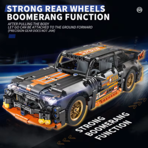 Mașină Supercar Mecanică cu Funcție Pull-Back, Set de 520 Piese
