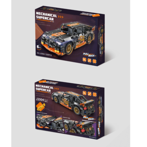 Mașină Supercar Mecanică cu Funcție Pull-Back, Set de 520 Piese
