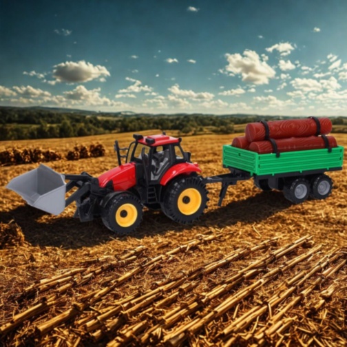 Tractor jucărie pentru copii cu cupă și remorcă (culoare aleatorie)