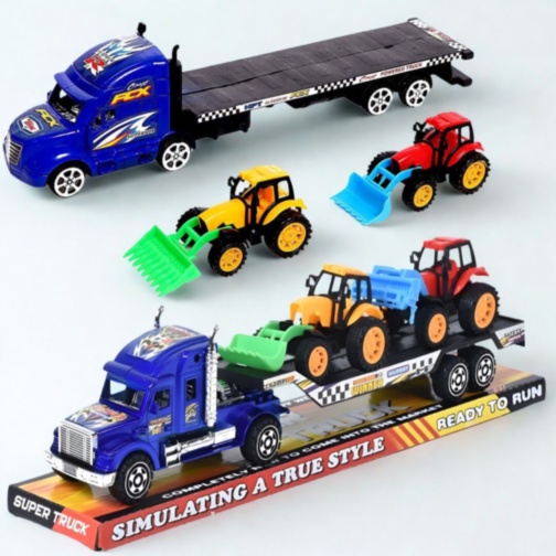 Camion transportor auto cu 2 tractoare utilaje (culoare aleatorie)