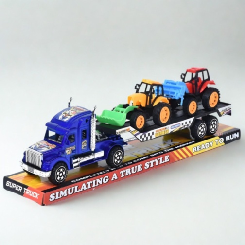 Camion transportor auto cu 2 tractoare utilaje (culoare aleatorie)