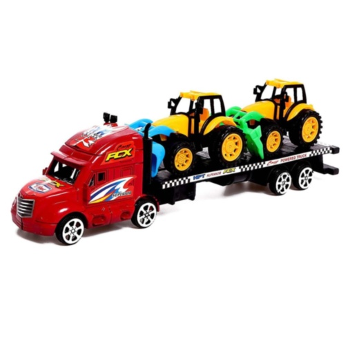Camion transportor auto cu 2 tractoare utilaje (culoare aleatorie)