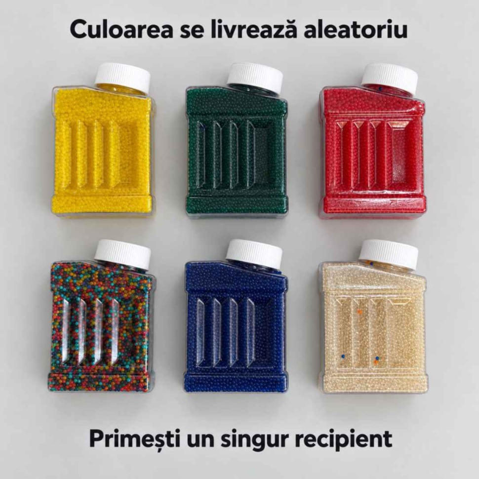 Exemple de variante de culoare ale bilelor hidrogel; se primește un singur recipient, cu culoare aleatorie