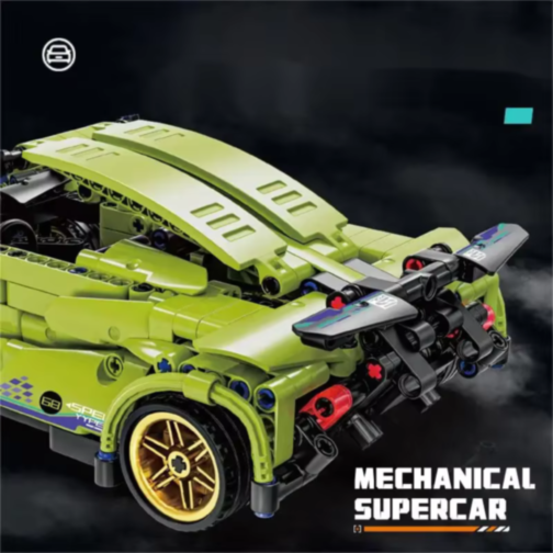 Mașină Supercar Mecanică Verde cu Funcție Pull-Back, Set de 470 Piese