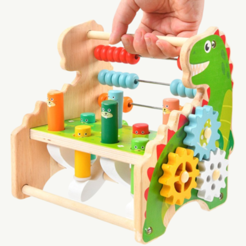 Centru Educațional Montessori din Lemn cu Dinozaur – 6 Activități Interactive