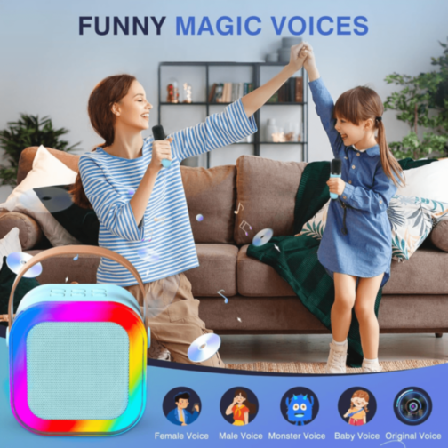 Boxă Karaoke Portabilă cu 2 Microfoane Wireless (albastru)