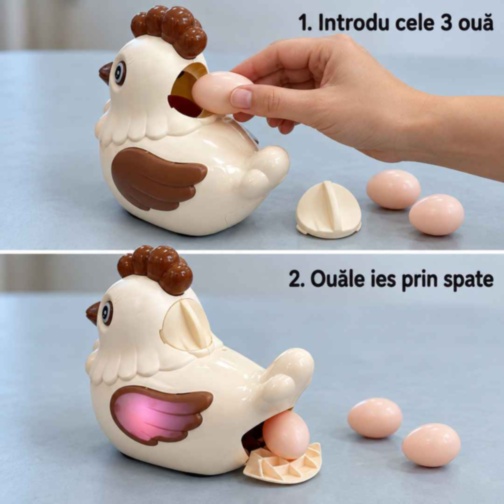 Găinușă muzicală cu lumini, care merge și depune ouă