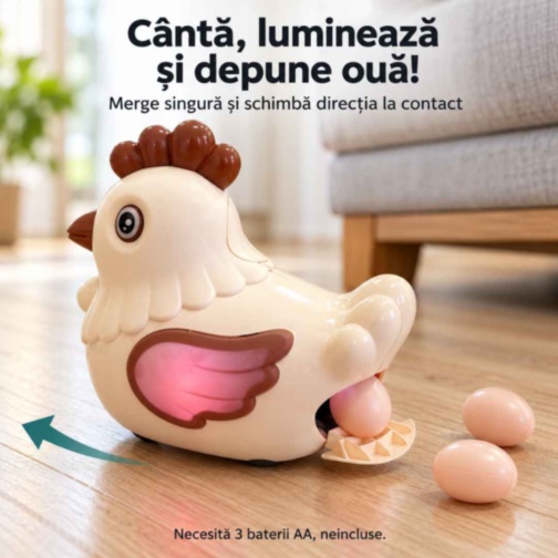 Găinușă muzicală cu lumini, care merge și depune ouă