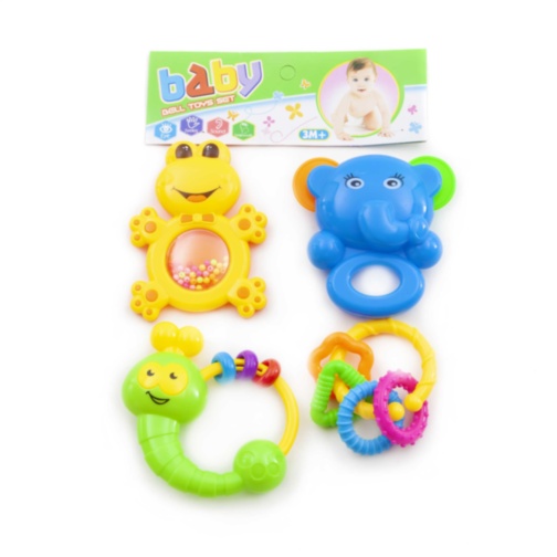 Set 4 Zornăitoare, Elefant, Broscuță, Melc și Inele Colorate
