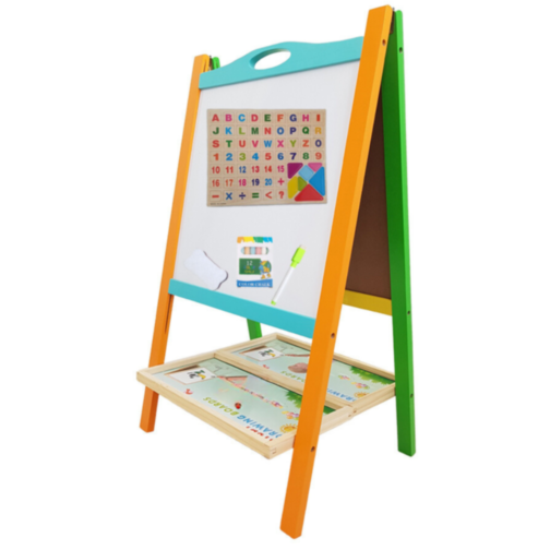Tablă Educațională Dublă din Lemn | Suprafață Magnetică și Neagră pentru Creta
