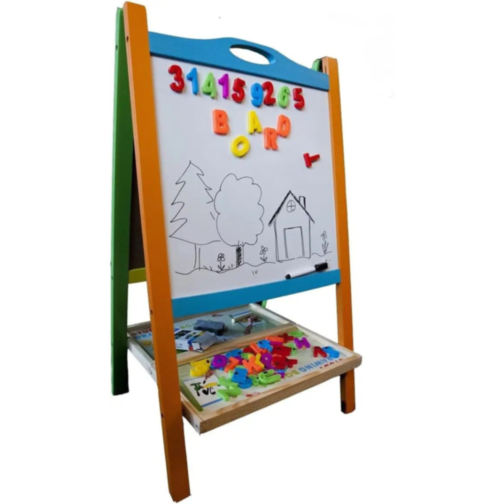 Tablă Educațională Dublă din Lemn | Suprafață Magnetică și Neagră pentru Creta