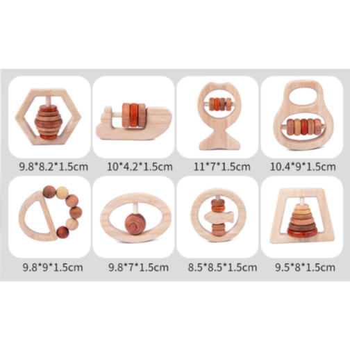 Set 8 Jucării Montessori din Lemn Natural pentru Bebeluși