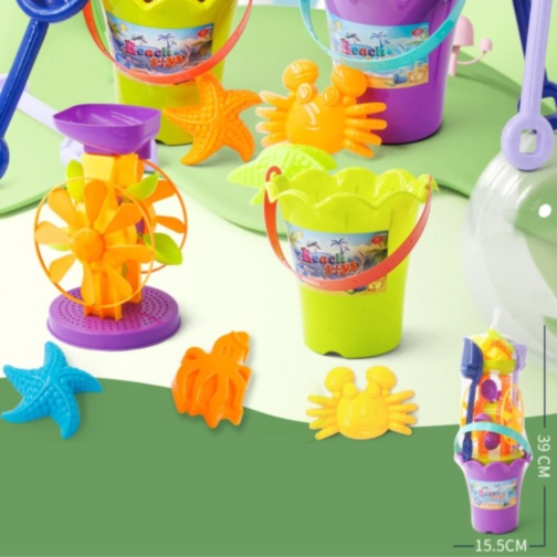 Set Plajă cu Găletușă și Moară de Apă – Unelte și Forme Marine (culoare aleatorie)