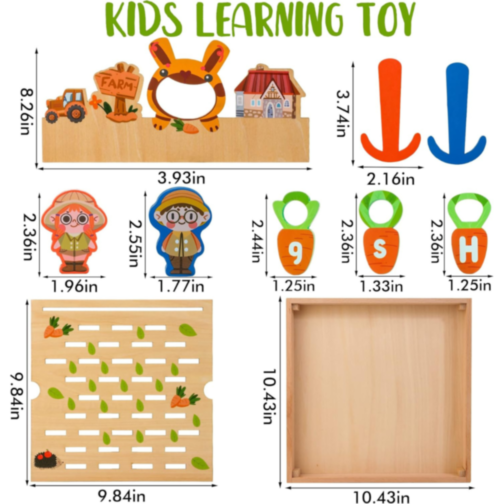 Joc Educativ Montessori din Lemn – Recolta de Morcovi cu Litere și Cifre