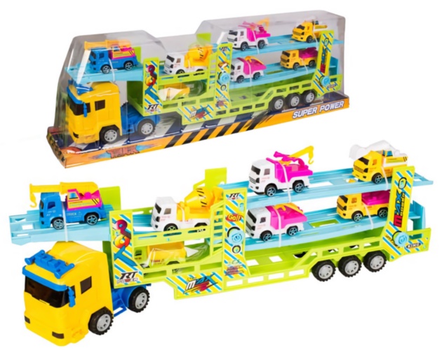 Mega Camion cu Trailer și 7 Buldozere, 64cm