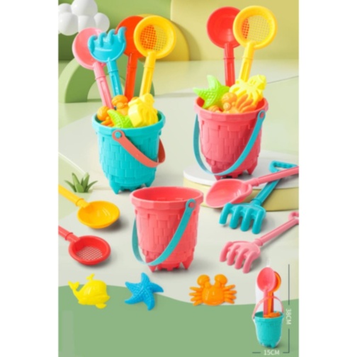 Set Plajă Copii – Găletușă Texturată cu Unelte și Forme Nisip (culoare aleatorie)
