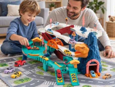 Pistă dinozaur interactivă cu 4 mașinuțe colorate  | image