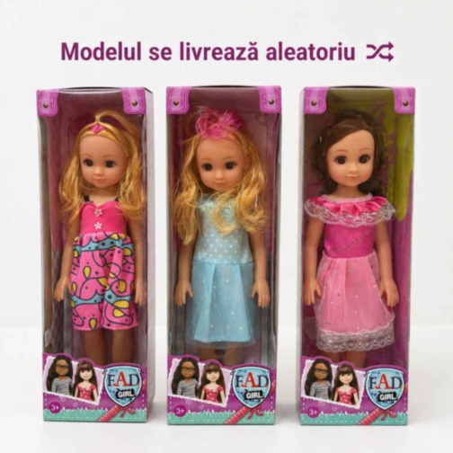 Păpușă muzicală de 40 cm, cu rochie colorată