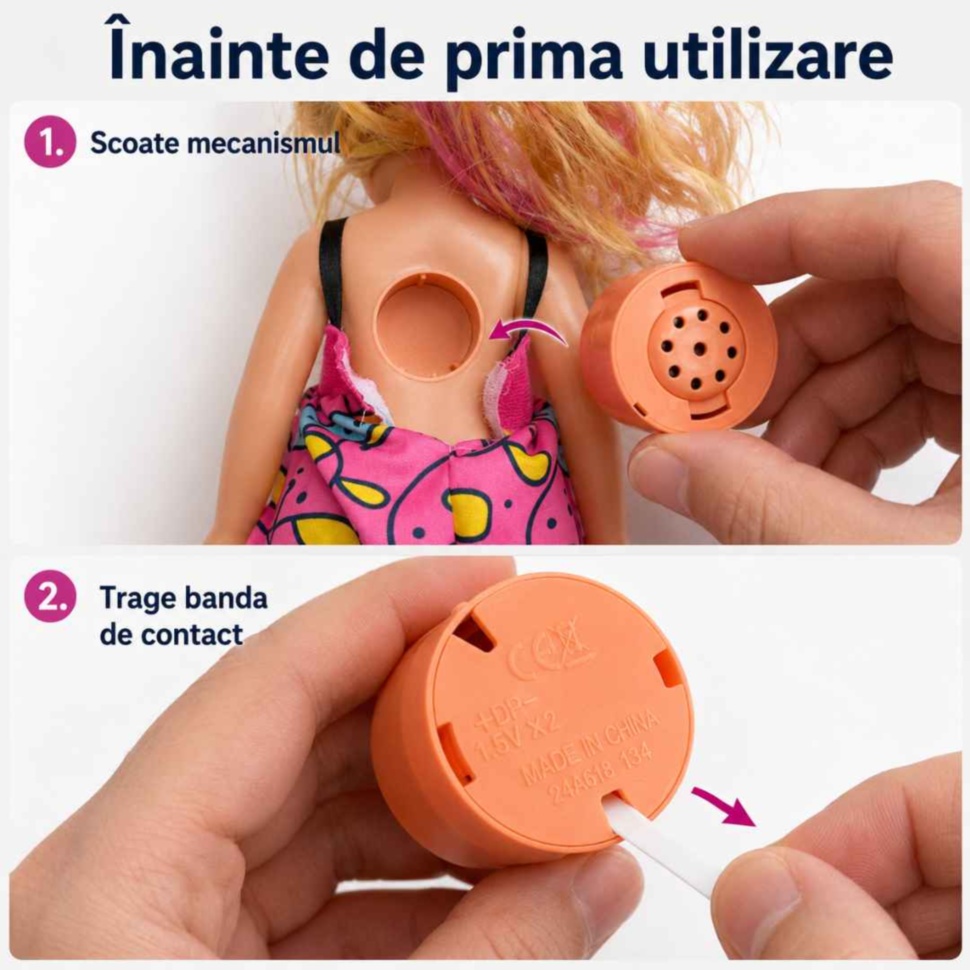 Instrucțiuni pentru activarea inițială a mecanismului muzical al păpușii