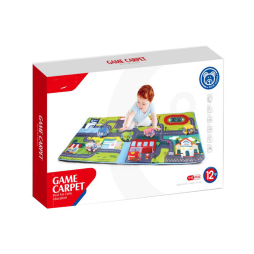 Covoraș de Joacă Trafic cu Șosele și 6 Mașinuțe Moi, 158 x 80cm