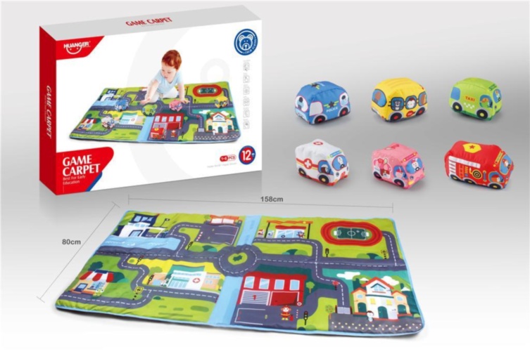 Covoraș de Joacă Trafic cu Șosele și 6 Mașinuțe Moi, 158 x 80cm