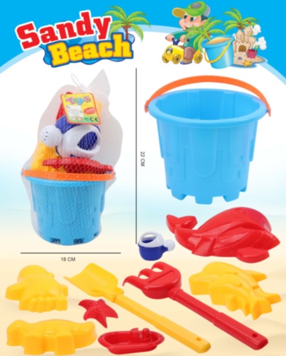 Găletușă cu 9 Accesorii de Nisip, 22cm