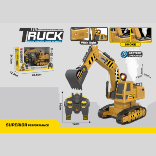 Excavator cu Telecomandă și Efecte de Fum și Lumină, Scara 1:14