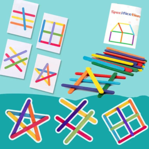 Set Montessori – Bețișoare Colorate pentru Construirea Formelor și Dezvoltarea Gândirii