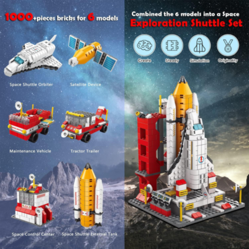 Set de Construcție 6 în 1 Navetă Spațială și Rachetă – 1000+ Piese