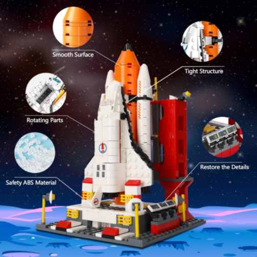 Set de Construcție 6 în 1 Navetă Spațială și Rachetă – 1000+ Piese