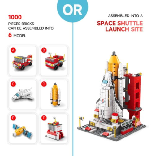 Set de Construcție 6 în 1 Navetă Spațială și Rachetă – 1000+ Piese