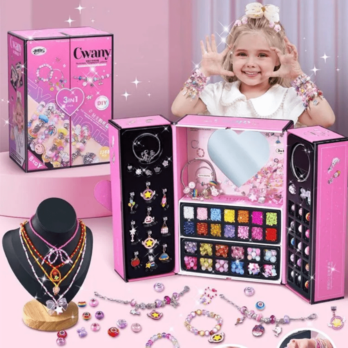Set Bijuterii DIY Fetițe 3 în 1 cu Mărgele Colorate