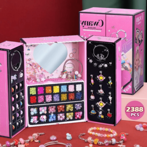 Set Bijuterii DIY Fetițe 3 în 1 cu Mărgele Colorate