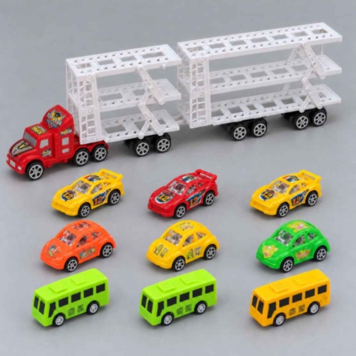 Camion transportor de jucărie cu 9 vehicule incluse