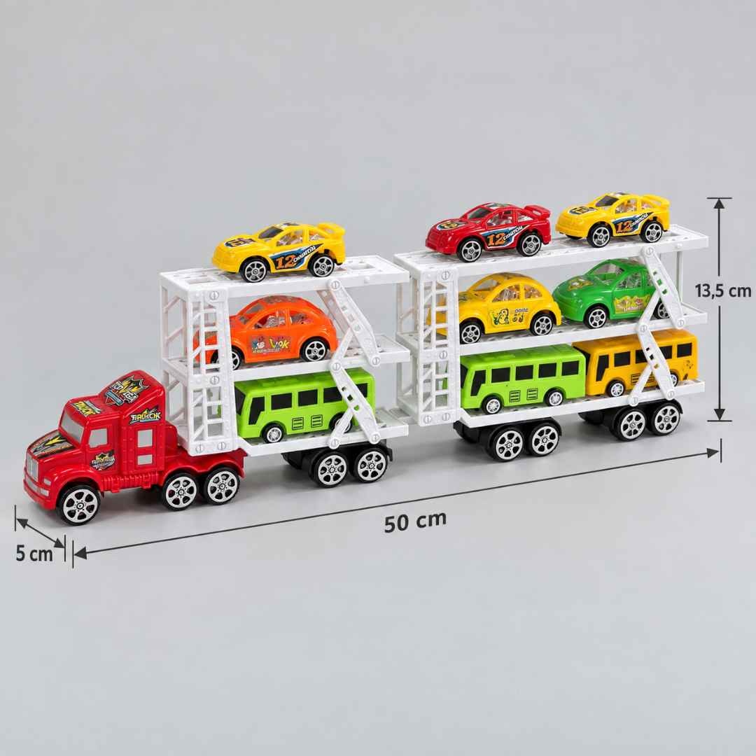 Dimensiunile camionului transportor: 50 cm lungime, 13,5 cm înălțime și 5 cm lățime