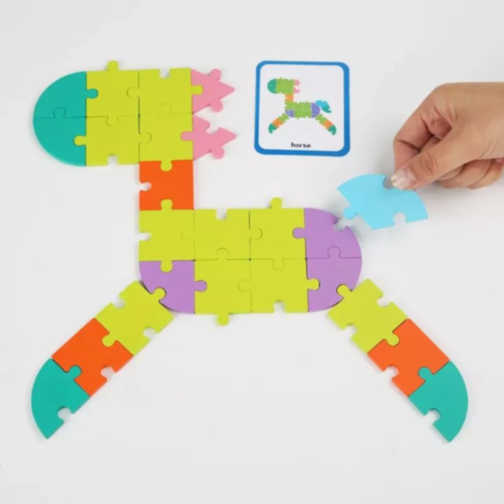 Puzzle Logic Creativ din Lemn - Set educațional cu 48 de cărți și 65 de piese