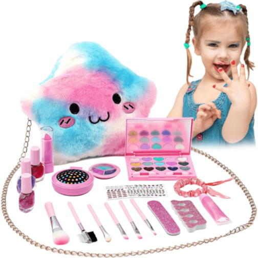 Set Machiaj Copii cu Geantă Puf Colorată Set Machiaj Copii cu Geantă Puf Colorată