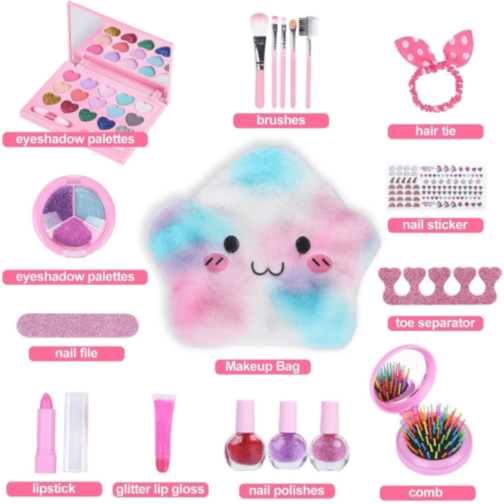 Set Machiaj Copii cu Geantă Puf Colorată Set Machiaj Copii cu Geantă Puf Colorată