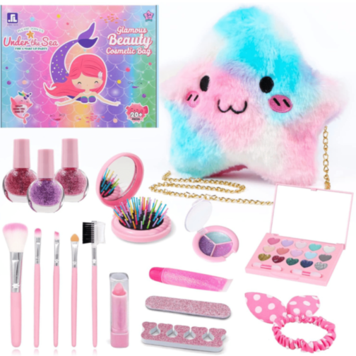 Set Machiaj Copii cu Geantă Puf Colorată Set Machiaj Copii cu Geantă Puf Colorată