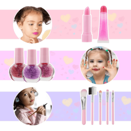 Set Machiaj Copii cu Geantă Puf Colorată Set Machiaj Copii cu Geantă Puf Colorată