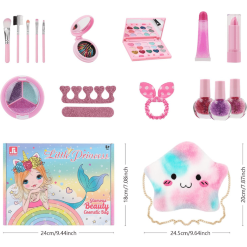 Set Machiaj Copii cu Geantă Puf Colorată Set Machiaj Copii cu Geantă Puf Colorată