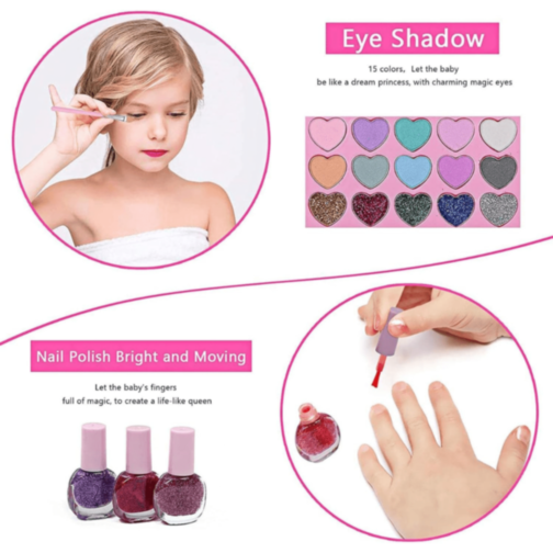 Set Machiaj Copii cu Geantă Puf Colorată Set Machiaj Copii cu Geantă Puf Colorată