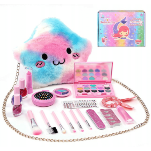 Set Machiaj Copii cu Geantă Puf Colorată Set Machiaj Copii cu Geantă Puf Colorată