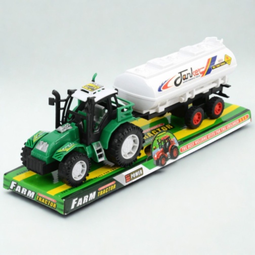 Tractor jucărie pentru copii cu remorcă cisternă (culoare aleatorie)