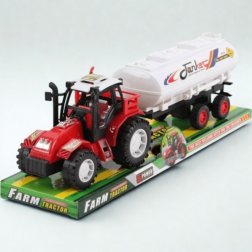 Tractor jucărie pentru copii cu remorcă cisternă (culoare aleatorie)