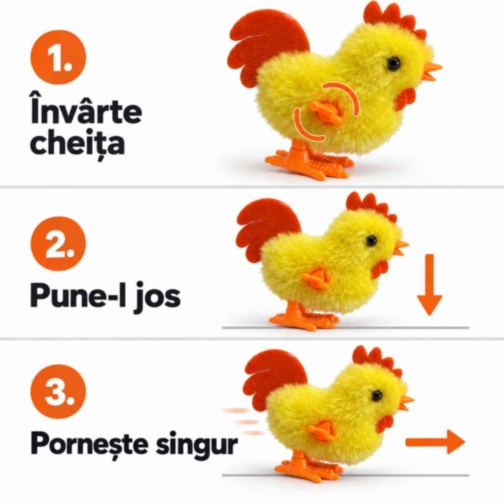 Cocoșel cu cheiță și înveliș pufos, fără baterii (24 display)