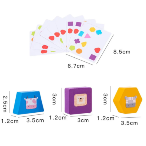 Puzzle Montessori din Lemn cu Forme și Cartonașe de Potrivire