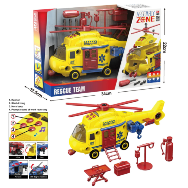Elicopter de Salvare cu Sunete și Lumini – Set Asamblare