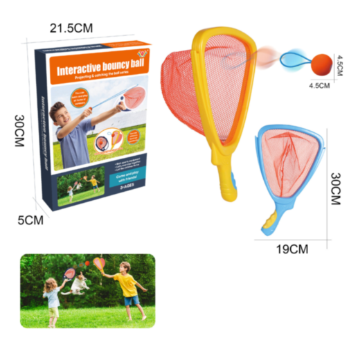 Set Interactiv de Rachete cu Plasă și Minge Elastică – Joc de Exterior pentru Copii