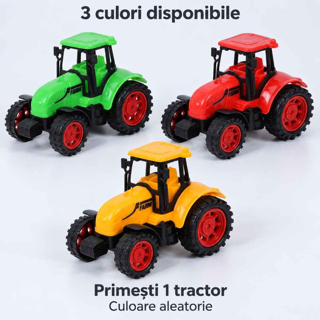 Tractor cu inerție în variantele verde, roșu și galben; se livrează un singur tractor, cu culoare aleatorie